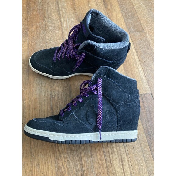 Nike Dunk Ski Hi Hidden Wedge 9 Women Black Suede Purple Urban Streetwear - Picture 14 of 15